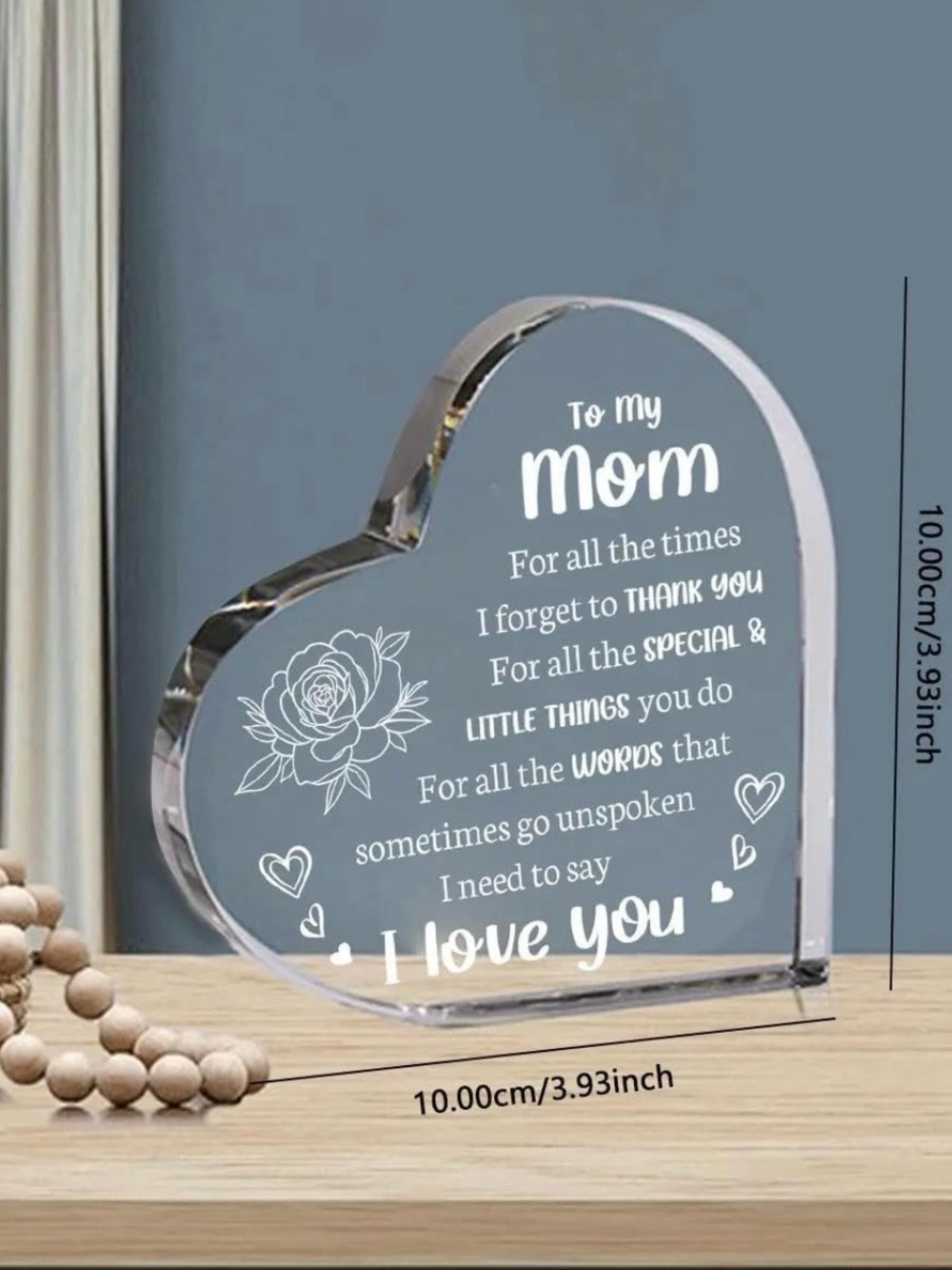 Source Unknown Clear Crystal Heart Mom I Love You Plaque - Picture 2 of 3